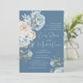 Romantisch Dusty Blue Waterverf Bloemen Huwelijk Kaart (Staand voorkant)