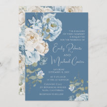 Romantisch Dusty Blue Waterverf Bloemen Huwelijk