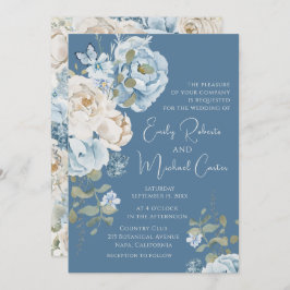 Romantisch Dusty Blue Waterverf Bloemen Huwelijk Kaart