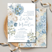 Romantisch Dusty Blue Waterverf Bloemen Huwelijk Kaart