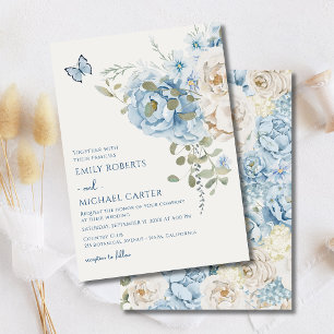 Romantisch Dusty Blue Waterverf Bloemen Huwelijk Kaart