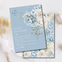 Romantisch Dusty Blue Waterverf Bloemen Huwelijk Kaart