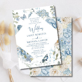 Romantisch Dusty Blue Waterverf Bloemen Huwelijk Kaart