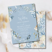 Romantisch Dusty Blue Waterverf Bloemen Huwelijk Kaart