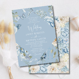 Romantisch Dusty Blue Waterverf Bloemen Huwelijk Kaart
