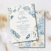 Romantisch Dusty Blue Waterverf Bloemen Huwelijk Kaart