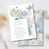 Romantisch Dusty Blue Waterverf Bloemen Huwelijk Kaart