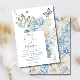 Romantisch Dusty Blue Waterverf Bloemen Huwelijk Kaart