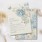 Romantisch Dusty Blue Waterverf Bloemen Huwelijk Kaart