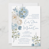Romantisch Dusty Blue Waterverf Bloemen Huwelijk Kaart (Voorkant)