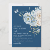 Romantisch Dusty Blue Waterverf Bloemen Huwelijk Kaart (Voorkant)