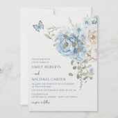 Romantisch Dusty Blue Waterverf Bloemen Huwelijk Kaart (Voorkant)
