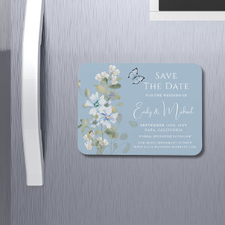 Romantisch Dusty Blue Waterverf Bloemen Huwelijk Magneet