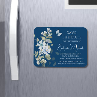 Romantisch Dusty Blue Waterverf Bloemen Huwelijk Magneet