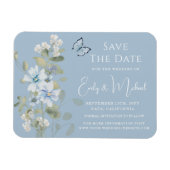 Romantisch Dusty Blue Waterverf Bloemen Huwelijk Magneet (Horizontaal)