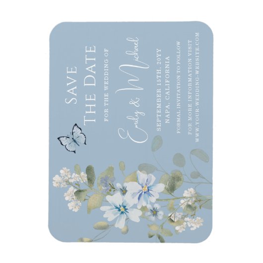 Romantisch Dusty Blue Waterverf Bloemen Huwelijk Magneet (Verticaal)