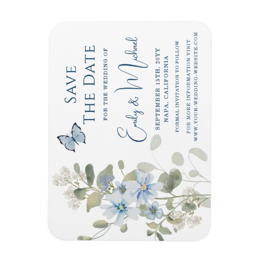 Romantisch Dusty Blue Waterverf Bloemen Huwelijk Magneet (Verticaal)