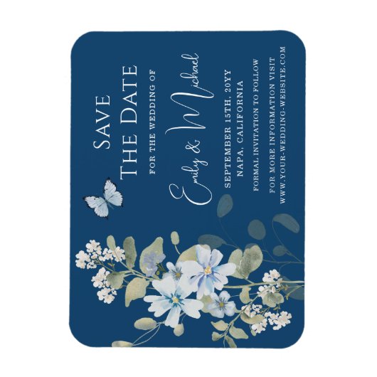 Romantisch Dusty Blue Waterverf Bloemen Huwelijk Magneet (Verticaal)