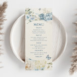 Romantisch Dusty Blue Waterverf Bloemen Huwelijk Menu<br><div class="desc">Romantisch Dusty Blue Waterverf Floral Wedding Menu beschikt over stoffige blauwe celeste en delphiniumbloemen met eucalyptusgroen geaccentueerd met vlinders. Voeg uw aangepaste tekst toe in een elegant,  modern script.Uitzicht het collectie. Ontworpen voor u door Evco Studio www.zazzle.com/store/evcostudio</div>