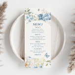Romantisch Dusty Blue Waterverf Bloemen Huwelijk Menu<br><div class="desc">Romantisch Dusty Blue Waterverf Floral Wedding Menu beschikt over stoffige blauwe celeste en delphiniumbloemen met eucalyptusgroen geaccentueerd met vlinders. Voeg uw aangepaste tekst toe in een elegant,  modern script.Uitzicht het collectie. Ontworpen voor u door Evco Studio www.zazzle.com/store/evcostudio</div>