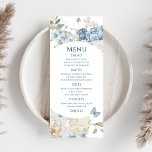Romantisch Dusty Blue Waterverf Bloemen Huwelijk Menu<br><div class="desc">Romantisch Dusty Blue Waterverf Floral Wedding Menu beschikt over stoffige blauwe celeste en delphiniumbloemen met eucalyptusgroen geaccentueerd met vlinders. Voeg uw aangepaste tekst toe in een elegant,  modern script.Uitzicht het collectie. Ontworpen voor u door Evco Studio www.zazzle.com/store/evcostudio</div>