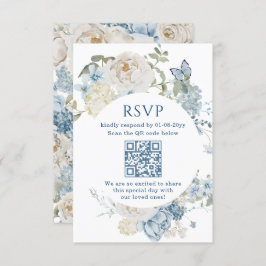 Romantisch Dusty Blue Waterverf Bloemen Huwelijk R RSVP Kaartje