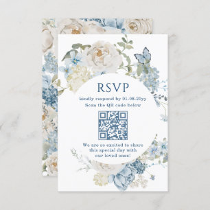 Romantisch Dusty Blue Waterverf Bloemen Huwelijk R RSVP Kaartje