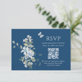 Romantisch Dusty Blue Waterverf Bloemen Huwelijk R RSVP Kaartje (Staand voorkant)