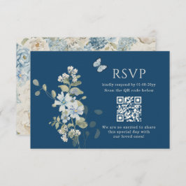 Romantisch Dusty Blue Waterverf Bloemen Huwelijk R RSVP Kaartje