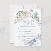 Romantisch Dusty Blue Waterverf Bloemen Huwelijk R RSVP Kaartje (Voorkant)