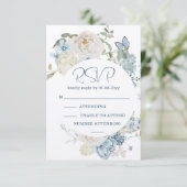Romantisch Dusty Blue Waterverf Bloemen Huwelijk R RSVP Kaartje (Staand voorkant)