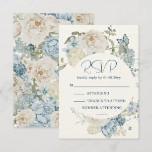 Romantisch Dusty Blue Waterverf Bloemen Huwelijk R RSVP Kaartje