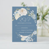Romantisch Dusty Blue Waterverf Bloemen Huwelijk R RSVP Kaartje (Staand voorkant)