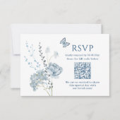 Romantisch Dusty Blue Waterverf Bloemen Huwelijk R RSVP Kaartje (Voorkant)