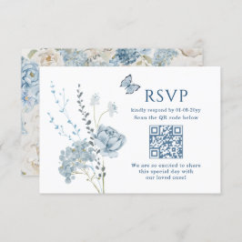 Romantisch Dusty Blue Waterverf Bloemen Huwelijk R RSVP Kaartje