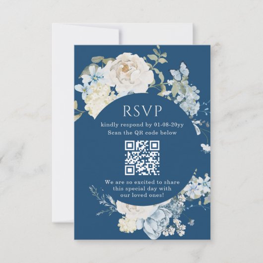 Romantisch Dusty Blue Waterverf Bloemen Huwelijk R RSVP Kaartje (Voorkant)