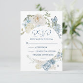 Romantisch Dusty Blue Waterverf Bloemen Huwelijk R RSVP Kaartje (Staand voorkant)