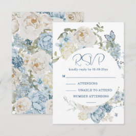 Romantisch Dusty Blue Waterverf Bloemen Huwelijk R RSVP Kaartje