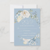 Romantisch Dusty Blue Waterverf Bloemen Huwelijk R RSVP Kaartje (Voorkant)