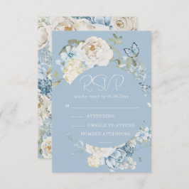 Romantisch Dusty Blue Waterverf Bloemen Huwelijk R RSVP Kaartje