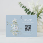 Romantisch Dusty Blue Waterverf Bloemen Huwelijk R RSVP Kaartje (Staand voorkant)