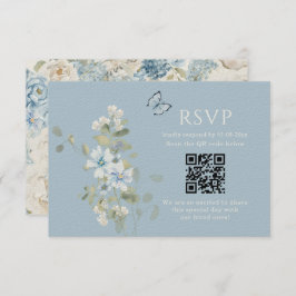 Romantisch Dusty Blue Waterverf Bloemen Huwelijk R RSVP Kaartje