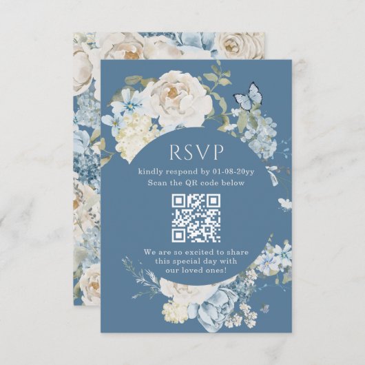 Romantisch Dusty Blue Waterverf Bloemen Huwelijk R RSVP Kaartje (Voorkant / Achterkant)