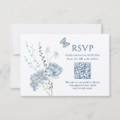 Romantisch Dusty Blue Waterverf Bloemen Huwelijk R RSVP Kaartje (Voorkant)