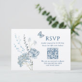 Romantisch Dusty Blue Waterverf Bloemen Huwelijk R RSVP Kaartje (Staand voorkant)
