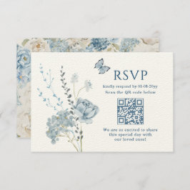 Romantisch Dusty Blue Waterverf Bloemen Huwelijk R RSVP Kaartje