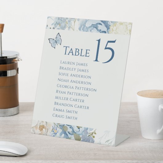 Romantisch Dusty Blue Waterverf Bloemen Huwelijk Reclamebord Met Voetstuk (Insitu)