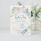 Romantisch Dusty Blue Waterverf Bloemen Huwelijk RSVP Kaartje (Staand voorkant)