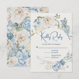 Romantisch Dusty Blue Waterverf Bloemen Huwelijk RSVP Kaartje