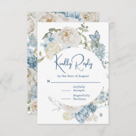 Romantisch Dusty Blue Waterverf Bloemen Huwelijk RSVP Kaartje